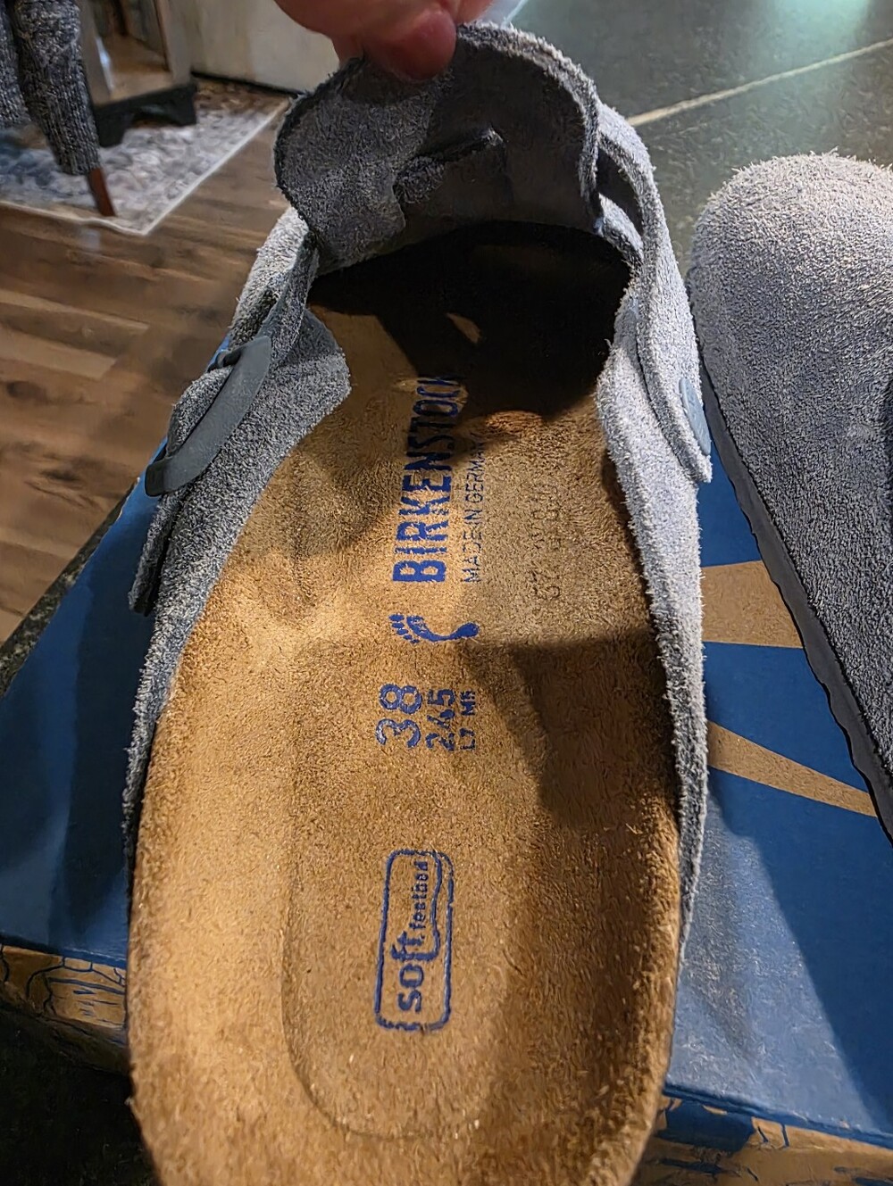 Birkenstock Suede Boston Clog Soft Footbed Women's Size 38 US 7 / 7.5 Light Blue - Picture 4 of 8